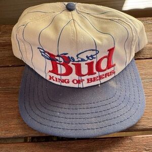 Budweiser King Of Beers NASCAR Bill Elliot Hat Vintage White/Blue Fair Condition